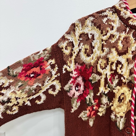 Vintage long button front Together Floral sweater cardigan Sz Large cotton blend - Picture 2 of 5